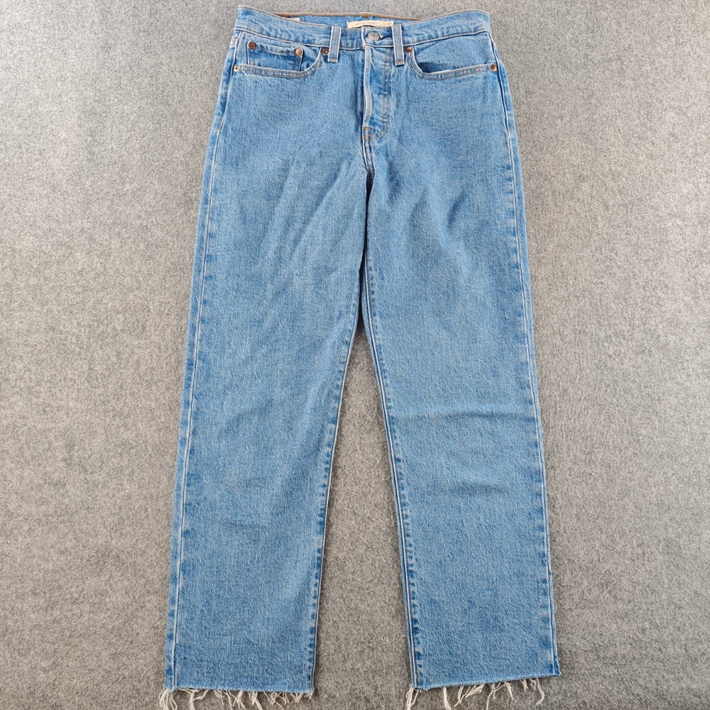Levi's Wedgie Straight Womens 27x26 Blue Denim High Rise Raw Hem Jeans